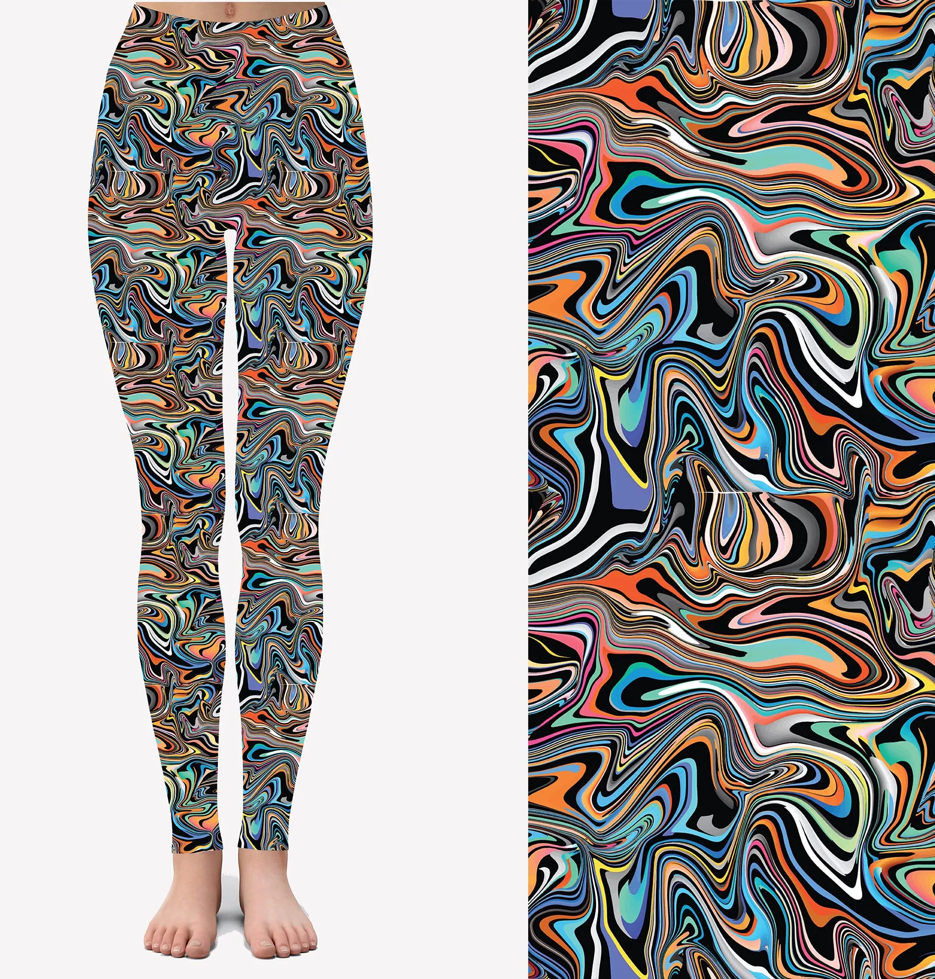 92% polyester 8% spandex yoga waist Coloured marble Printed Buttery Soft Summer full Leggings For Women