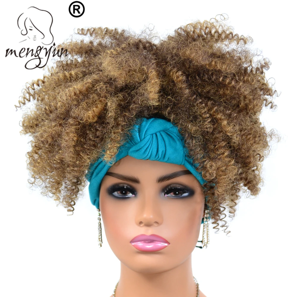 
TJD2-1BT27# Black T light brown Scarf Hair Wig Afro women Drawstring Wig with chignon Head Scarf Hair 