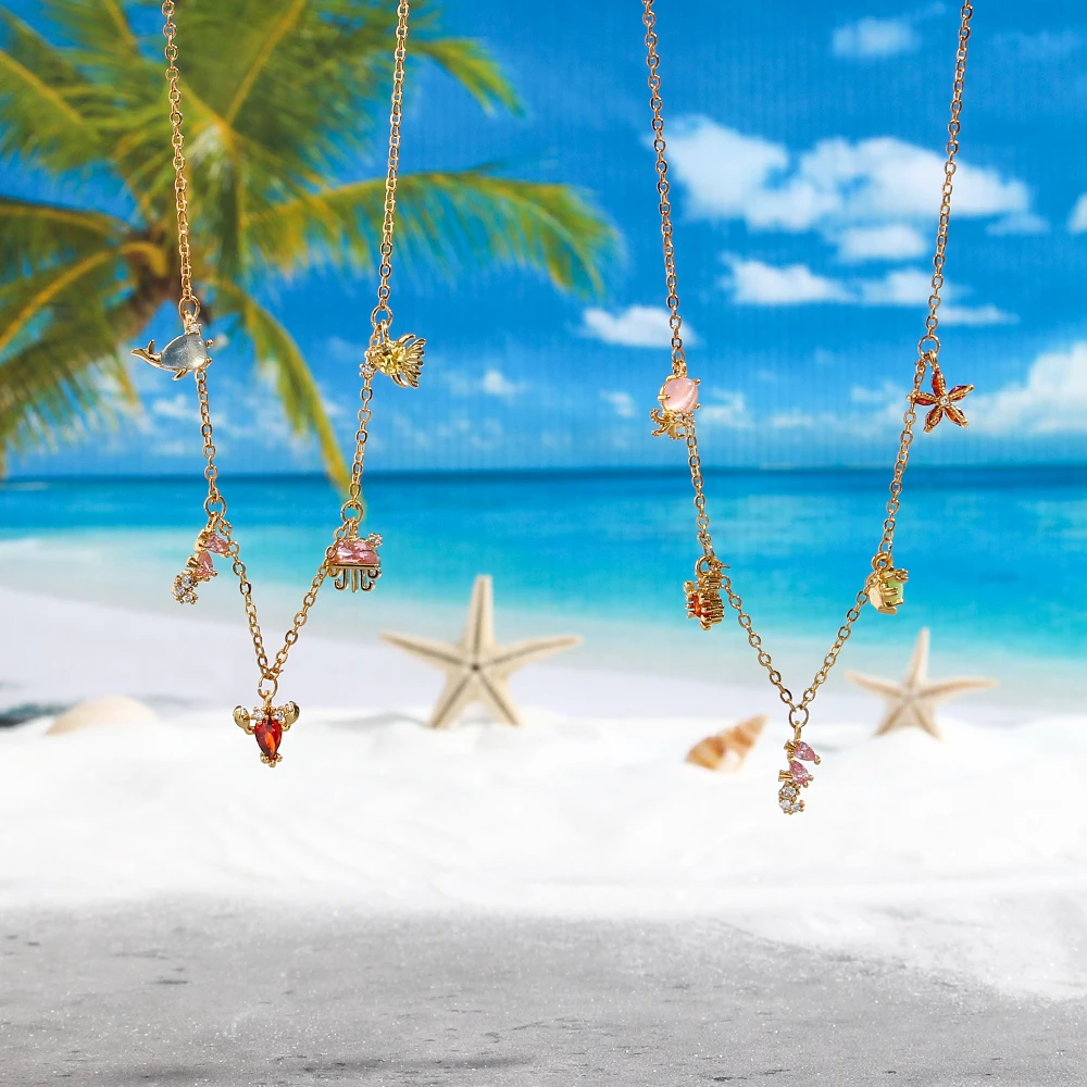 Trendy Marine Life Pendant Stainless Steel Glod Plated Waterproof Tarnish Free Necklace For