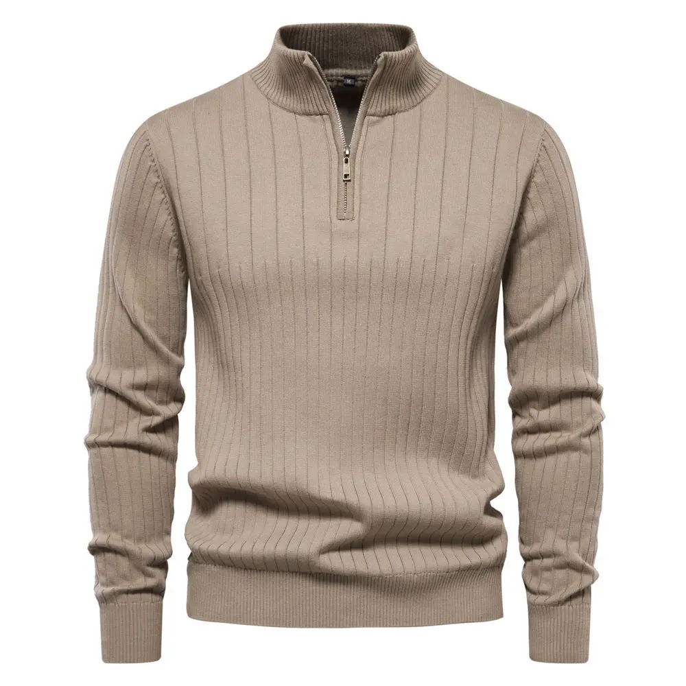 OEM Half Zip Pullover Cotton Sweater Male Custom Logo Men Fashion Turtleneck 1/4 Quarter Zipper Knitted Sweater