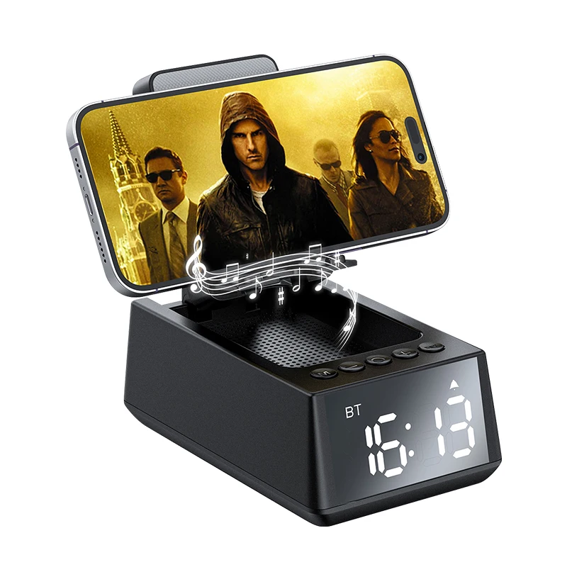 Digital Alarm Clock Wireless Speaker with Phone Holder, S207 Portable Speaker with LED Display Alarm Clock, Phone Bracket Stand