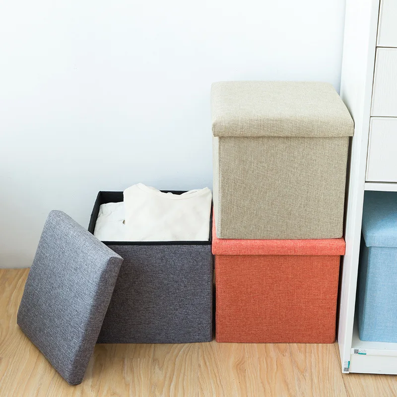 Linen Home Office Multifunctional Seat Strong Load Capacity Practical  foldable folding storage stool box