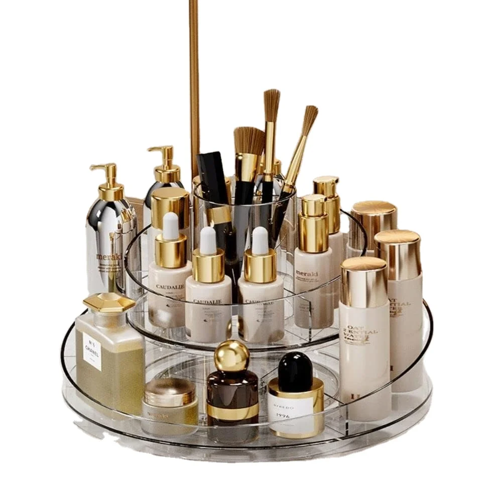 2 Tier Lazy Susan  Acrylic Makeup Organizer Tray 360 Rotating Cosmetics Display Case Turntable Makeup Brush eyeshadow holder