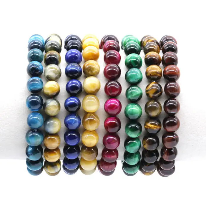 Wholesale Multi-Color Tiger Eye Beaded Elastic Bracelet 8mm Brown Green Blue Healing Gemstone Natural Bracelet Fashion Jewelry