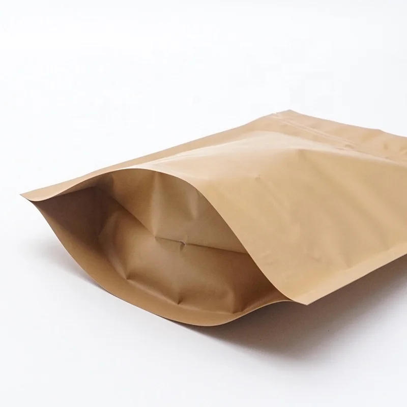 Natural Kraft Coffee Pouches Resealable Coffee Bag with Valve Flat Bottom Pull Tab Zipper Bags kraft paper coffee bag for sale