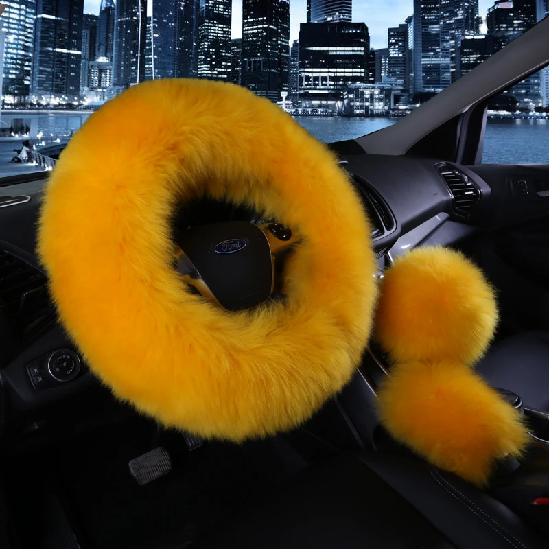 
12 years factory sells best car accessories decoration soft sheepskin long and short shaggy wool fur steering wheel cover 