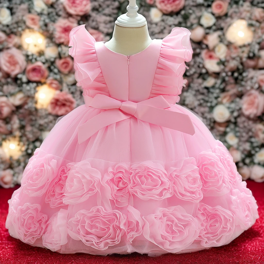 Classic O-Neckline Flower Girl Dress for Infants and Toddlers Long Taffeta for Formal Weddings and Parties