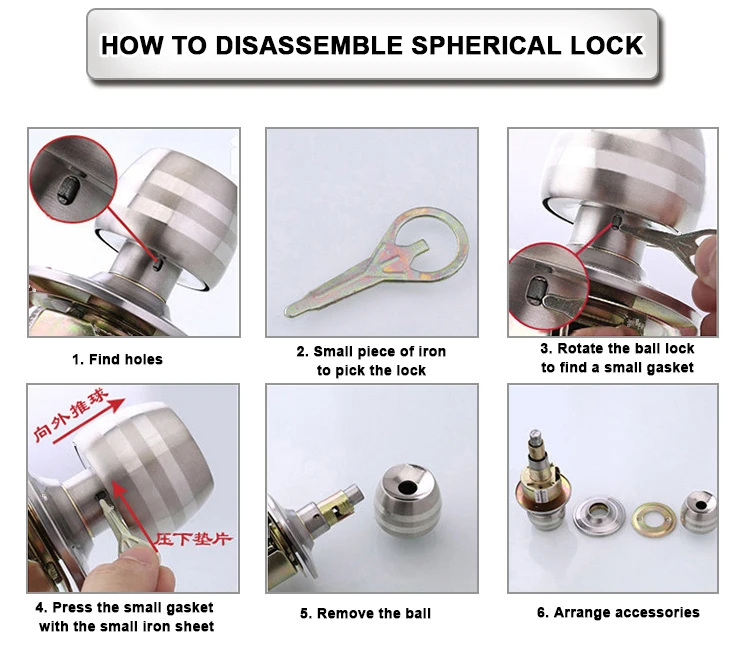 Factory Antique Furniture Fittings Stainless Steel Silver Gold Bathroom Wood Door Round Knob Ball Cylindrical Lock With Key