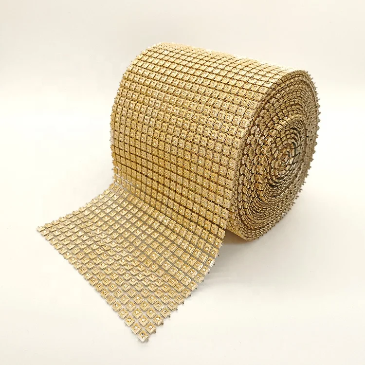 wholesale 20 row Artificial rhinestone golden sequins Mesh Wrap ribbon for sandals decor