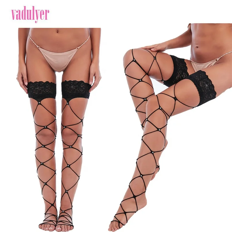 Vadulyer Wholesale New Design Sexy Fishnet Rhinestone Stockings In Night Club