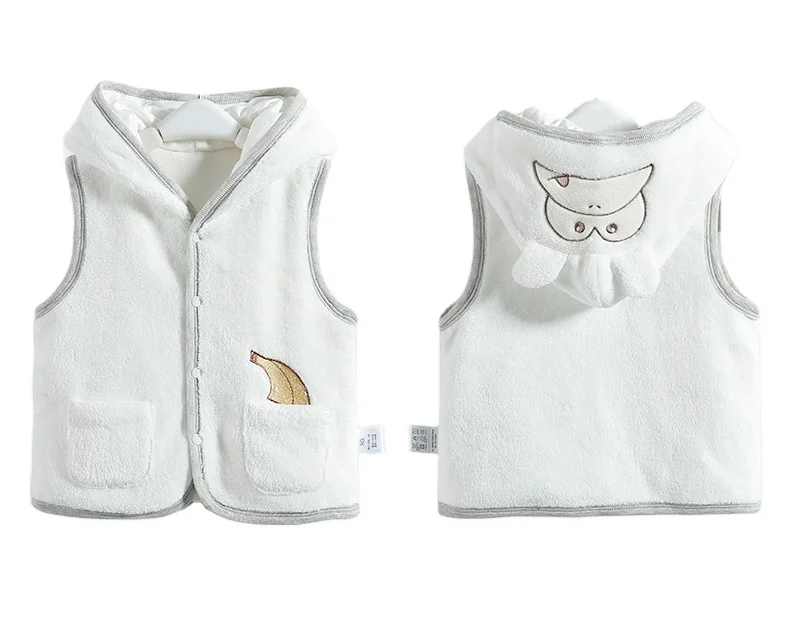 
Factory Wholesale Plain White baby waistcoat Polar Fleece Hooded Cartoon Vest for winter 