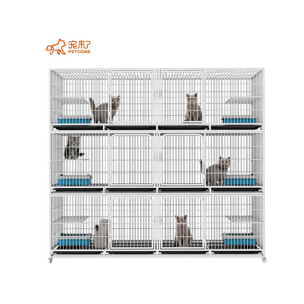PETCOME China Manufacturers Galvanized Steel Pipe Enclosures Large Commercial Pet Breeding Cat Cage 3 Layer