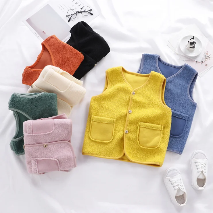 factory wholesale fashion kids fur vest plain fuzzy boy vest cotton winter thick puffer vest for toddler girls