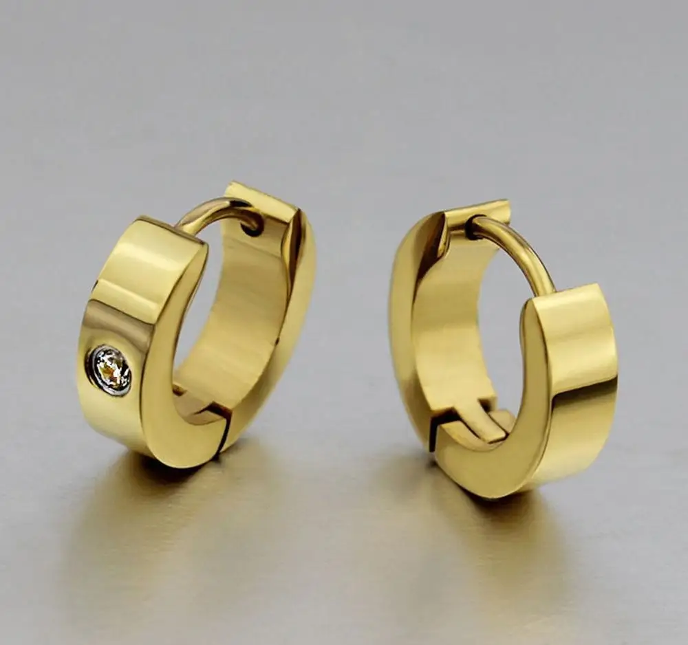 Wholesale elegant luxury new arrival Dubai stainless steel zircon cz cubic thick hoop earrings 18k gold earrings