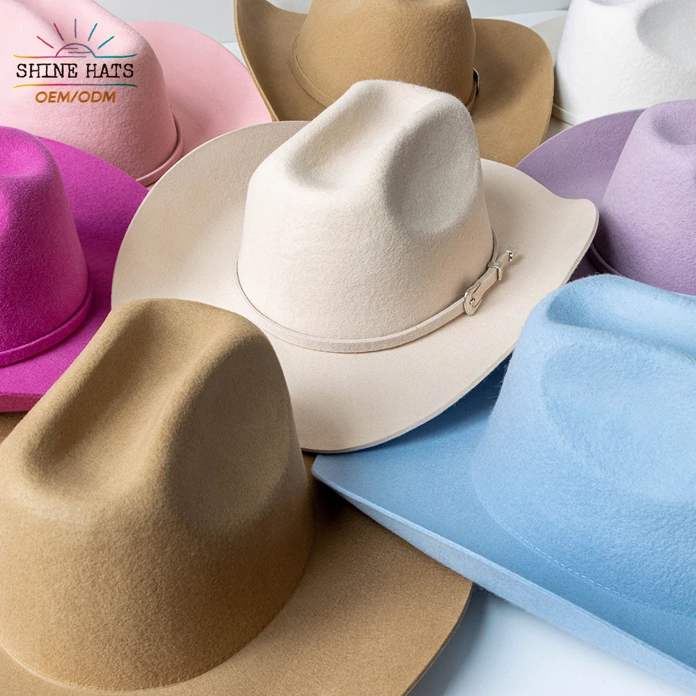 Shinehats 2024 OEM Hot Sale Custom Wool Wide Brim Unisex Hats Panama Sombrero Felt Ribbon Decoration Women Cowboy Fedora Hats