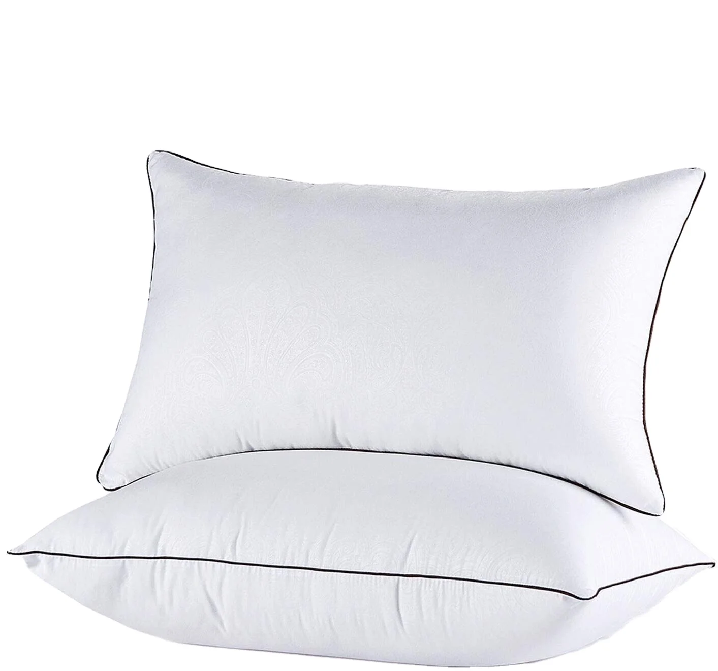 High quality soft goose down pillows with blended 100% cotton shell with double edge with piping queen size pillow insert.
