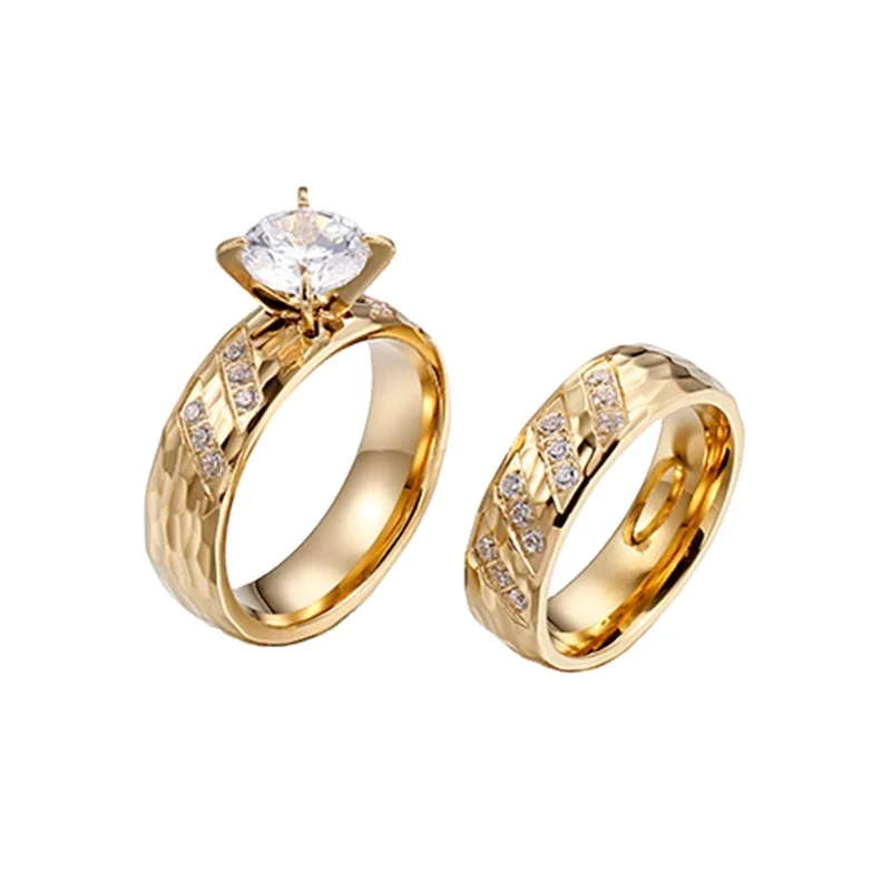 Kalen 6mm Wedding Rings Zircon Crystal Stainless Steel Couple Ring 18K Vacuum Plating Ring