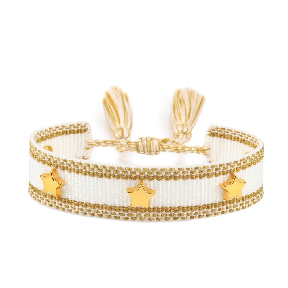 Fashion Gold Moon Star Studded Bracelet Handmade Tassels Woven Bracelet Girls Wristband Adjustable Braided Rope Charm Jewelry