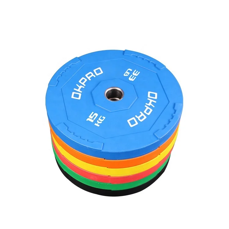 OKPRO Wholesale Gym Exercise Competition Barbell Plate Custom Kg Weight Lifting Rubber Bumper Weight Plates