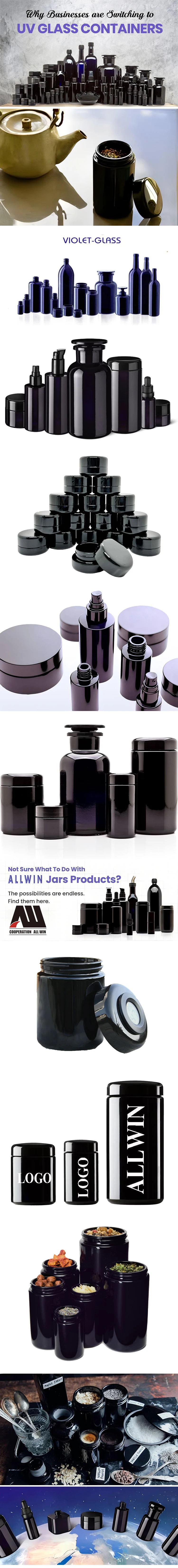High End 10Ml 15Ml 30Ml 50Ml 100Ml 200Ml Essential Oil Glass Bottles Luxury UV Black Violet Essence Liquid Glass Dropper Bottle
