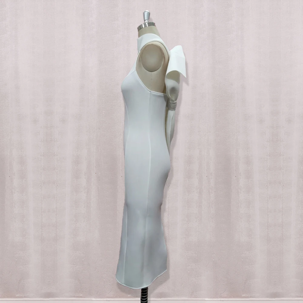 Женское белое Клубное платье подружки невесты без рукавов с разрезом и большим бантом на спине