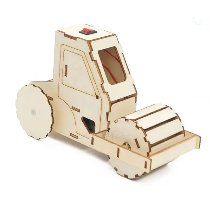DIY Assembly Children STEM Toys Educational Science Electric Road Roller Wood STEM Toy for Kids Handmade Model Kits