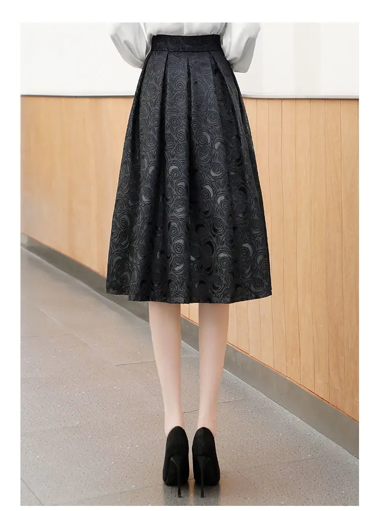 Mujer De Moda Vintage Skirt for Women High Waist A-line Floral Jupe Fashion Temperament Saia Korean Pleated Skirts