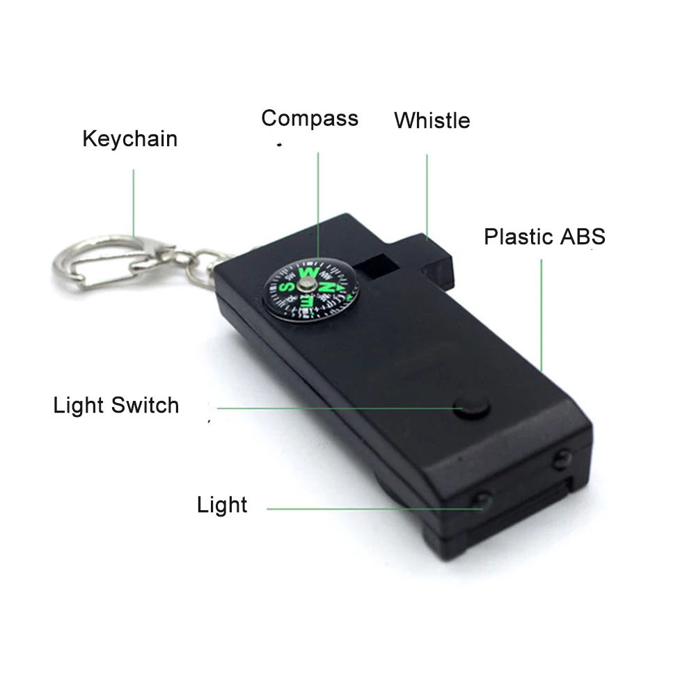 Outdoor Portable Camping Emergency Multifunction  compass 5 In 1 Whistle key chain