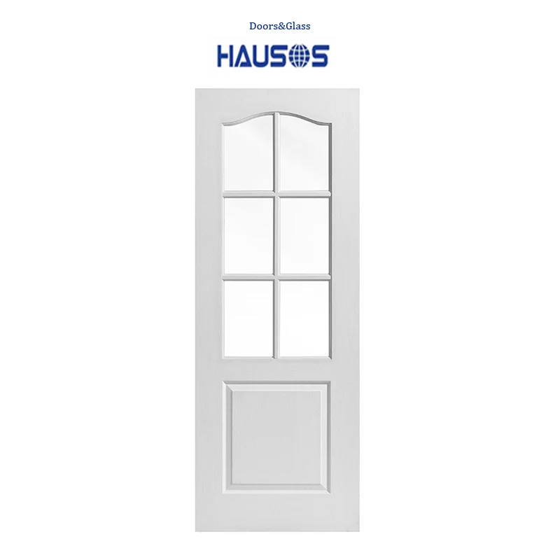 Белая внутренняя формовочная арочная текстурированная 6 светлых рифленых деревянных предвешенных внутренних прозрачных стеклянных дверей с дверной пробкой