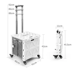 New Trendy Plastic Rolling Hand Supermarket Foldable Shopping Cart Mini Folding Shopping Trolley