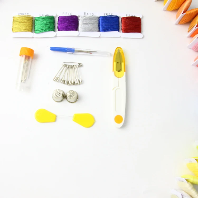 
100 Skeins premium rainbow floss bobbins and cross stitch kit with organizer storage box 