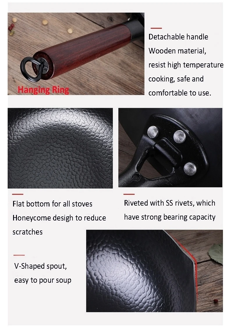 Carbon Steel Wok Pan No Chemical Coated Flat Bottom Chinese Woks Pan for Induction, Electric, Gas, Halogen All Stoves - 12.6'