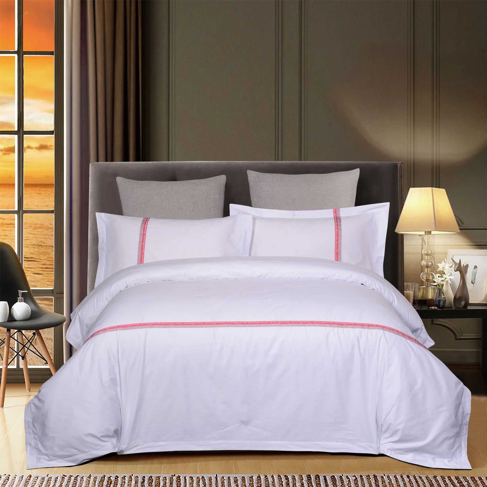 High quality Hotel bedding linen luxury 60S bed sheet printing bedding set 100 cotton hotel