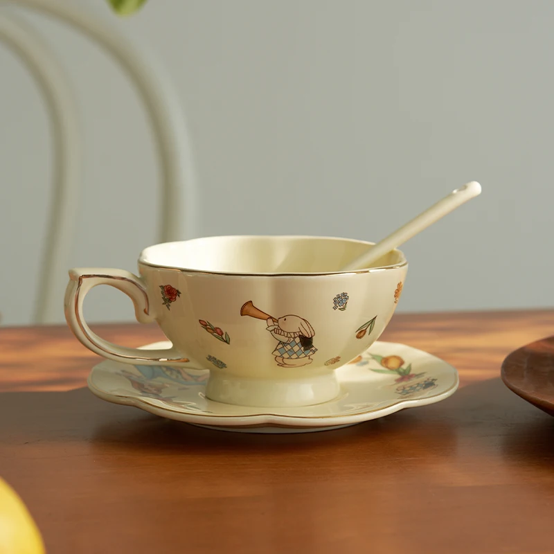 SIYUE Wholesale Butterfly Pastoral Retro Decal Porcelain Gold Rim Pot Cup ceramic coffee tea cup mug set wholesale 2699