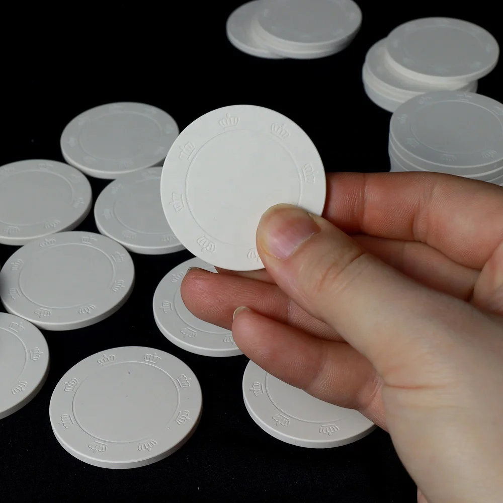 Factory wholesale price white blank ceramic chips 43mm 12g 8 crown engrave round chip custom logo for casino gambling products