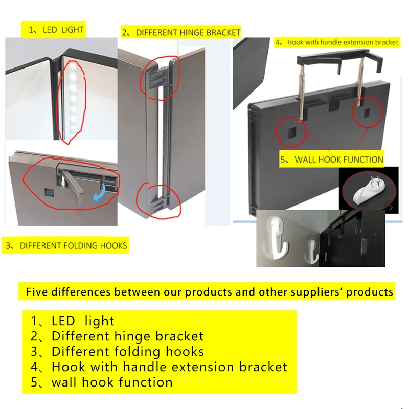 
three way led folding mirror 3 way mirror hair cutting smart light Mirror for self hair cutting 