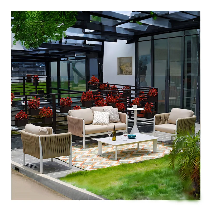 Modern Garden Lounge Rope Waterproof Fabric  Metal Sofa Set Aluminum Alloy Outdoor Sofa
