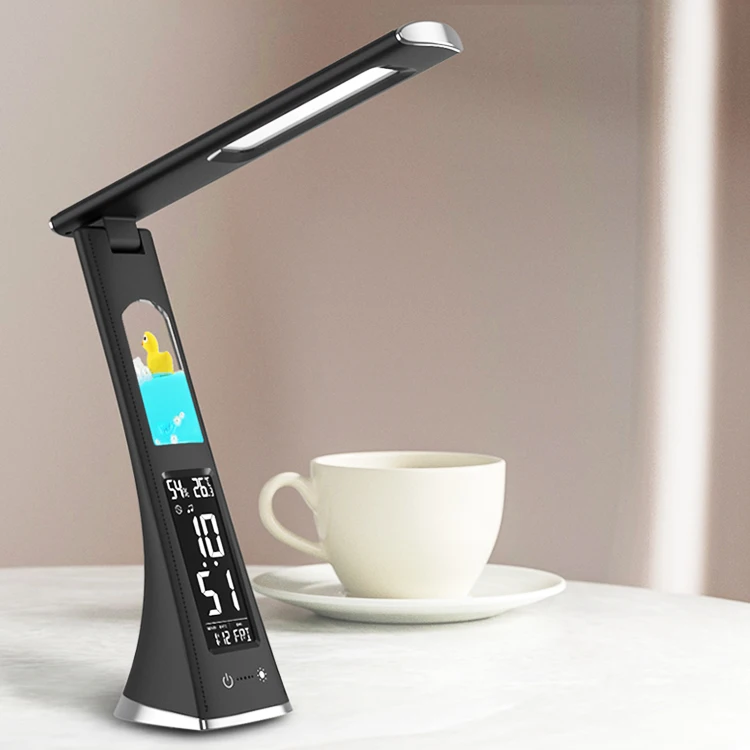 Portable table led light lamp clock lcd display screen calendar battery rechargeable desk reading lamps with cartoon animal