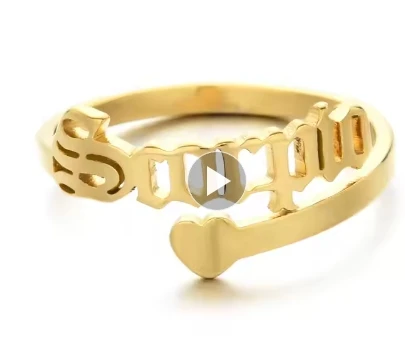 Gold Plated Custom Heart Name Ring Jewelry Personalized Stainless Steel Fashion Adjustable Nameplate Letter Finger Ring