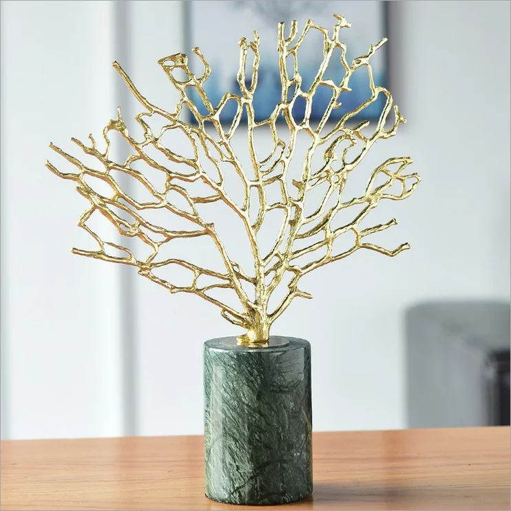 Manufacturers wholesale light luxury post-modern copper tree with green marble home decoration exquisite decoration