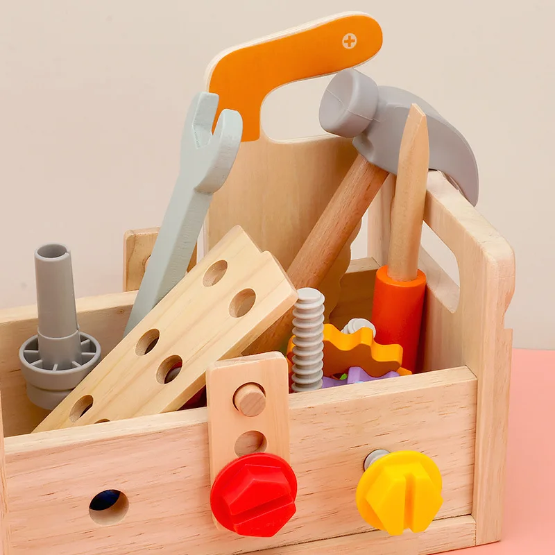 Best-selling Kids Wooden Screw Disassembly Nut Tool Suitcase Boy Hands-on Ability Baby Focus Educational Toys