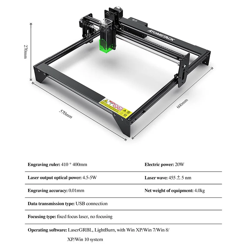 ATOMSTACK A5 20W Laser Engraver Metal Diode CNC Metal Marking Acrylic Woodwork Cutting Machine Built-in Air Assist