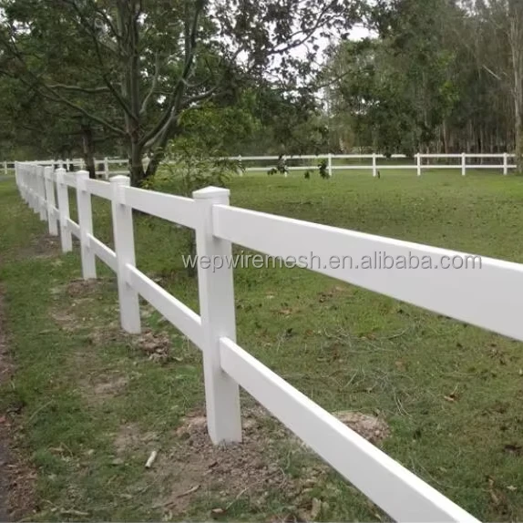 Purchase heavy duty  vinyl horse fence 3 rail white PVC horse and ranch fence factory direct