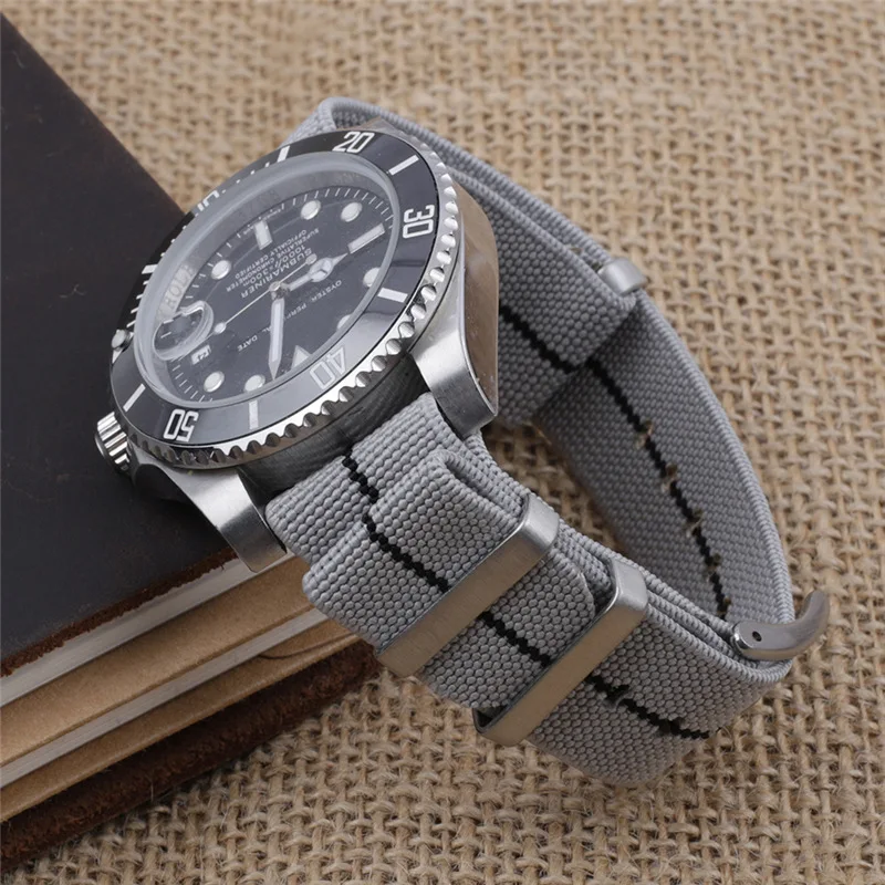 Custom Elasticated Woven Nylon Watch Strap Parachute French Marine National Sport Wrist Bracelet One Pass Elastic Watch Straps