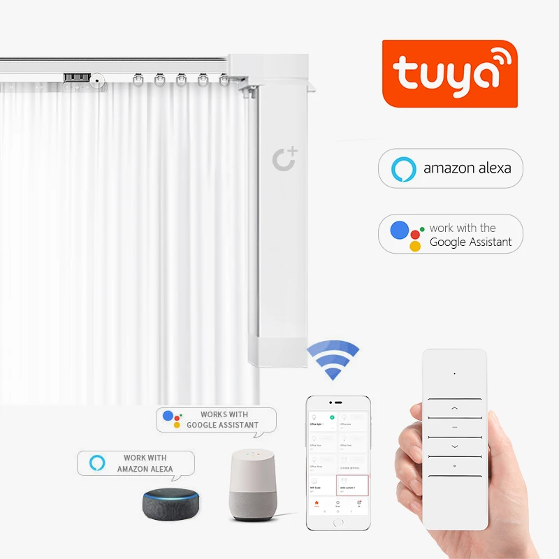 Factory High Quality Tuya Zigbee Rechargeable Battery Curtain Opener Smart Home Electric Curtains With Remote Curtain Motor