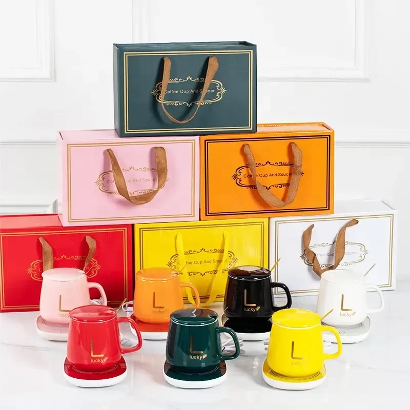 Office Home Cup Gift Set Thermotatic Ceramic mug USB Smart Electric heating  Coffee Mug Warmer Cup Heater mug For Christmas Gift