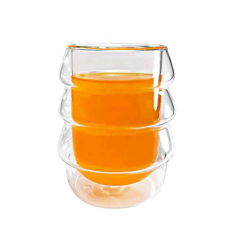 Creative high borosilicate cloud double-layer 250ml glass cup transparent flower tea milk wave water glasses