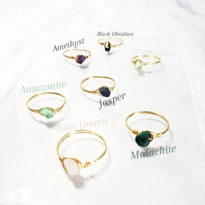 Wired Gemstone Amazonite Amethyst Rings Handmade Chakra Ring Gifts for Women