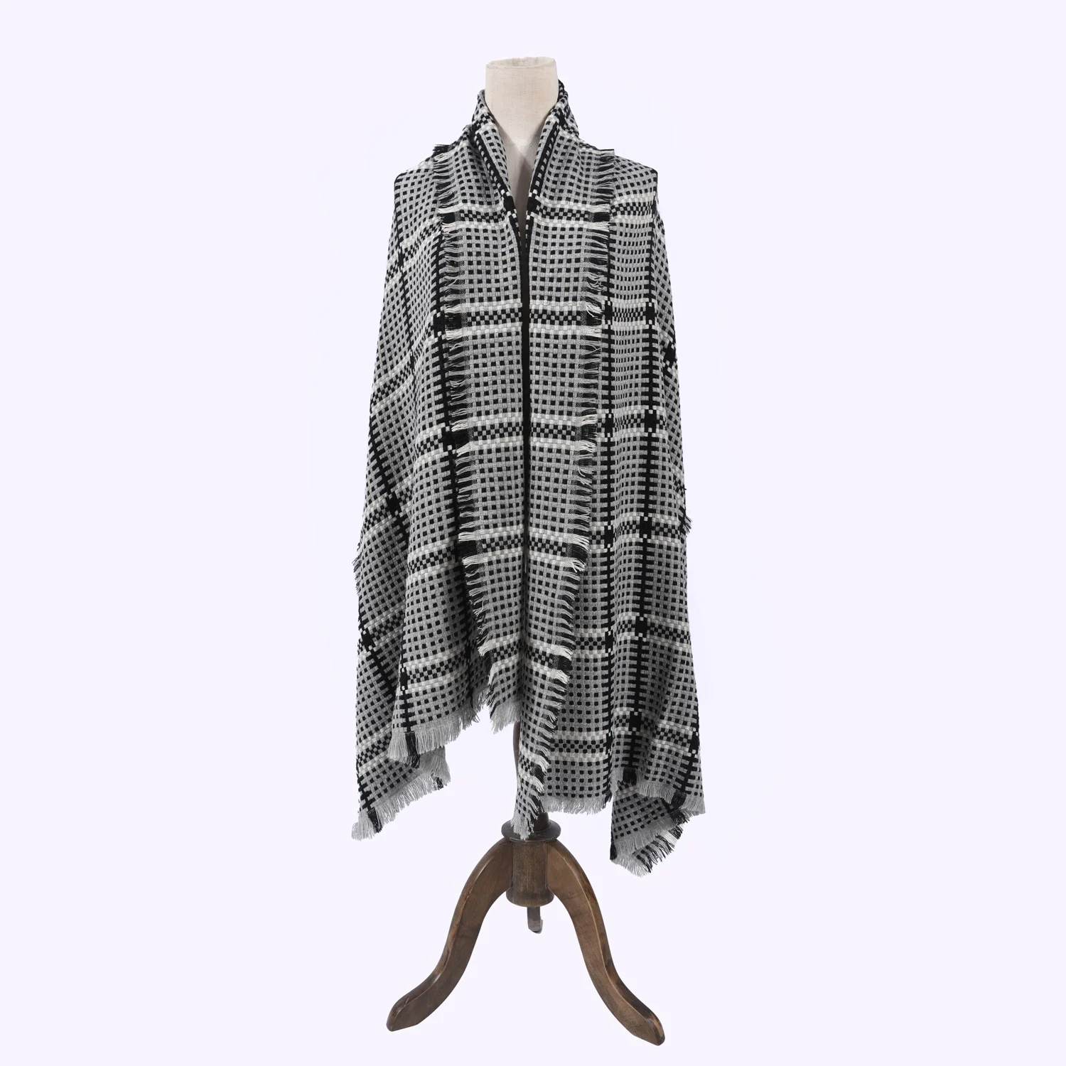 OEM ODM Wholesale Customized Acrylic basket stitch woven scarf for women with fringes Winter shawl