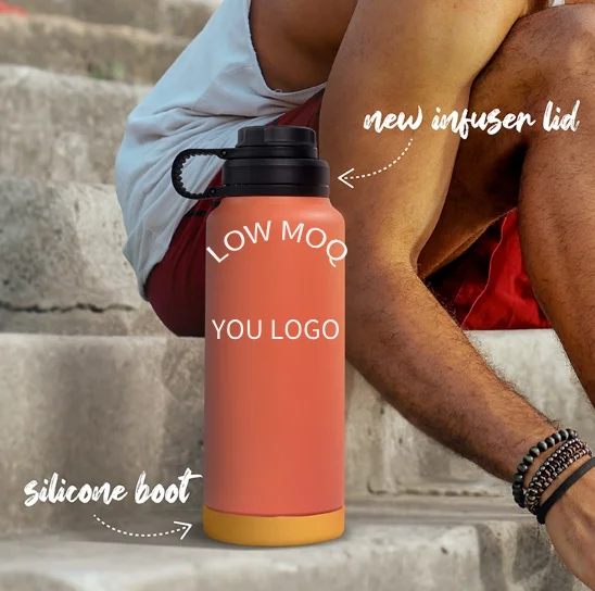 Custom Logo 32oz Insulated Water Bottle Stainless Steel Double Wall Vacuum Flask with Lid Sports Water Bottle 12oz 18oz 24oz